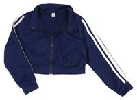 Tmavomodro-bílá propínací crop mikina Shein