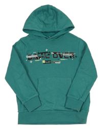 Zelená mikina s nápisem a kapucí M&S