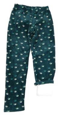 Petrolejové plyšové zateplené legíny s korunkami Topolino