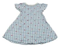 Světlemodro-bílé kostkované šaty s jahodami C&A