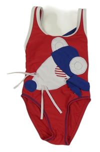 Červeno-bílo-modré jednodílné plavky s myškou 