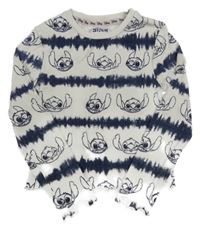 Bílo-tmavomodré pruhované žebrované crop triko se Stitchem Primark