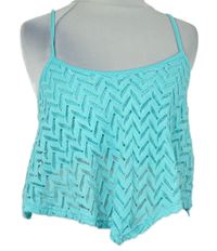 Dámský světlemodrý krajkový crop top Bershka 