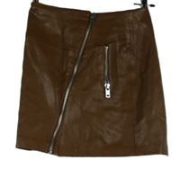 Dámská hnědá koženková propínací sukně Stradivarius 