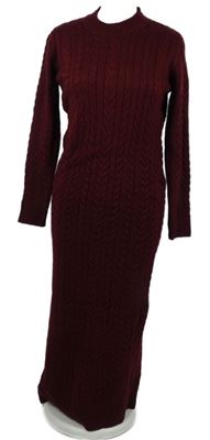 Dámské vínové svetrové vzorované dlouhé šaty 