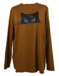 Dámské hnědé triko s kočkou Shein 