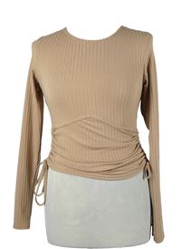 Dámské béžové žebrované crop triko se stahováním New Look 