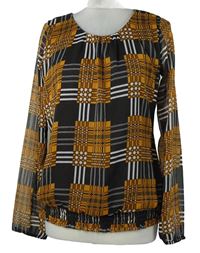 Dámská černo-hořčicová kostkovaná šifonová halenka Multiblu 