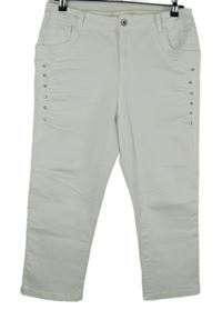 Dámské bílé capri bokové rifle s kamínky Lexxury 