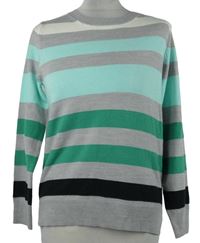 Dámský šedo-zeleno-modrý pruhovaný svetr M&S