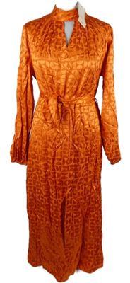 Nové - Dámské cihlově červené vzorované saténové midi šaty s páskem TU 