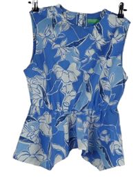 Dámská modro-bílá květovaná peplum halenka Benetton 