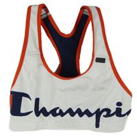 Dámský bílo-tmavomodrý sportovní crop top s logem Champion 