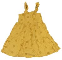 Hořčicové kostkované plátěné šaty s madeirou George