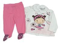 2set- bílé triko s holčičkou+ růžové polodupky bubble gum