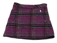 Neonově růžovo-tmavomodro-žlutá kostkovaná vlněná sukně Next