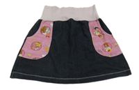 Tmavomodro-růžová riflová sukně s obrázky 