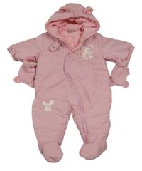 Světlerůžová šusťáková zimní kombinéza s králíčkem a kapucí+ rukavice Next