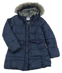 Tmavomodrý šusťákový zimní kabát a kapucí Okaidi