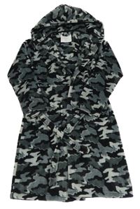 Šedý army chlupaný župan a kapucí F&F