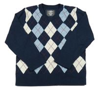 Tmavomodro-modro-bílý károvaný svetr H&M