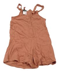 Nové - růžovo-hnědý plátěný kraťasový overal Primark