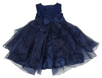 Tmavomodré tylové šaty s krajkou a mašlí Shein