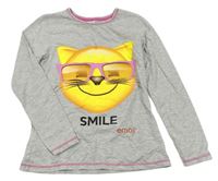 Šedé pyžamové triko s kočkou - EMOJI