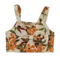 Béžovo-cihlový květovaný crop top s mašlí Shein