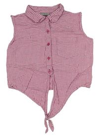 Růžovo-bílá kostičkovaná crop halenka 