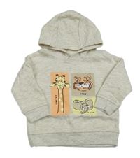 Béžovo-šedá melírovaná mikina se zvířaty a kapucí zn. Dunnes stores