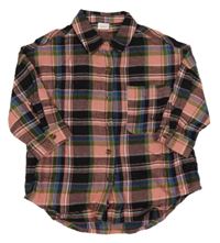 Růžovo-černo-modrá kostkovaná oversize halenka Next