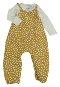 Nové - 2set - Bílé body + hořčicovo-bílé puntíkaté laclové tepláky Next