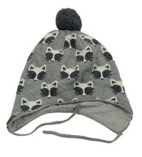 Šedá čepice s liškami a bambulí 