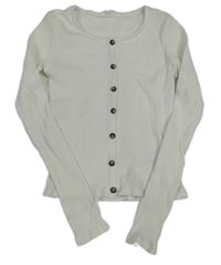 Bílé žebrované triko s knoflíčky H&M
