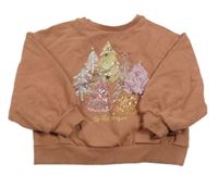 Starorůžová oversized mikina se stromky a flitry Next 