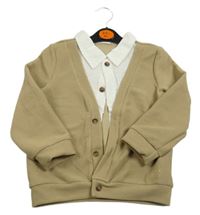 Nové - béžová vzorovaná propínací mikina s bílou košilí SHEIN