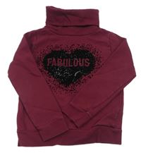 Vínová mikina se srdcem s nápisem a rolákem Cool Cat