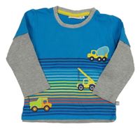 Modro-pruhované triko s náklaďáky a šedými rukávy Liegelind