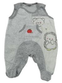 Bílo-šedo-pruhované sametové dupačky s ježkem