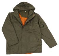 Khaki šusťáková zateplená bunda s kapucí 