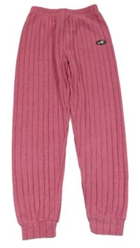 Růžové úpletové žebrované tepláky s nášivkou 