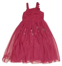 Malinové tylové slavnostní šaty s flitry bpc