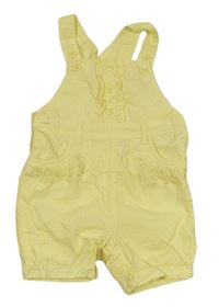 Žluté plátěné laclové kraťasy s výšivkou Mothercare 