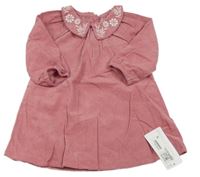 Nové - růžové manšestrové šaty s kytičkami a límečkem M&S