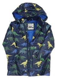 Tmavomodrá nepromokavá podzimní bunda s dinosaury a kapucí Primark