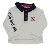 Bílo-tmavomodré polo triko s nápisem