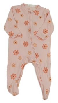 Světlerůžový kytičkovaný žebrovaný overal French Connection 