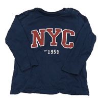 Tmavomodré triko s nápisem H&M