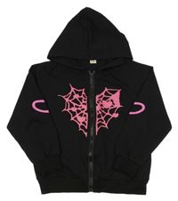 Černá propínací mikina s potiskem a kapucí 